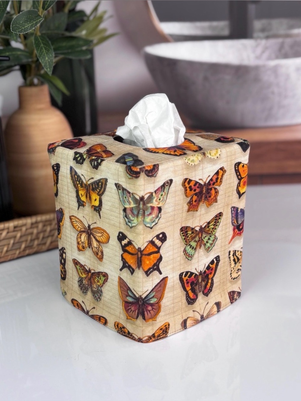 Butterfly Reversible Tissue Box Cover Handmade Home Decor | Cube